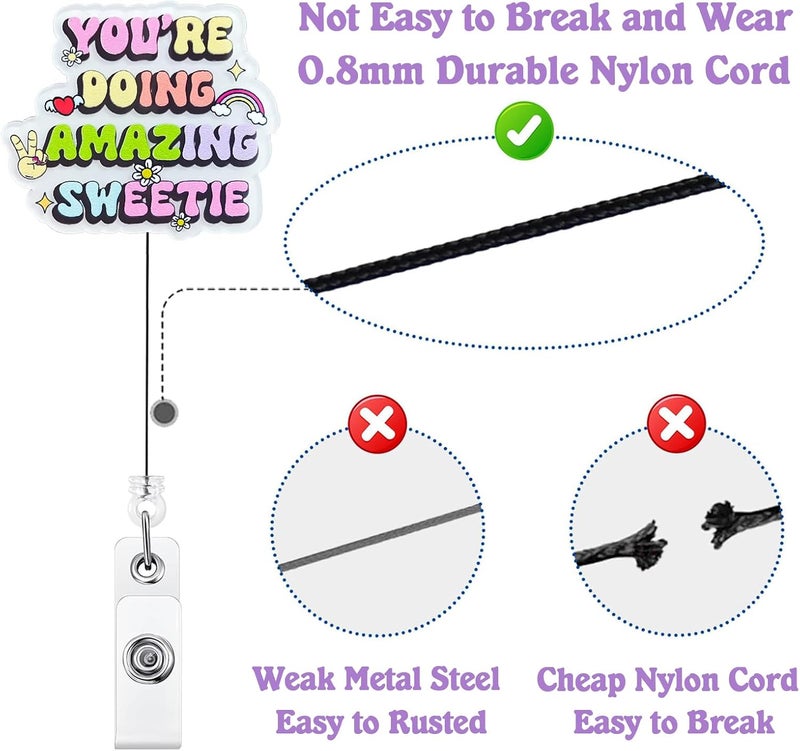 Bydevia You're Doing Amazing Sweetie Badge Reel Retractable, Funny Badge Reel for Nurse Nursing RN MA ER CNA LPN Medical Worker & Office Staff, Mental Health Badge Clip, Psych Nurse Badge ID Holder for Work - Image 4